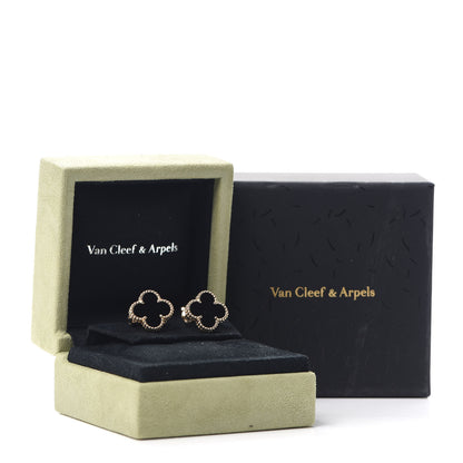 Van Cleef & Arpels 18K Yellow Gold Black Onyx Vintage Alhambra Earrings 6 of 6