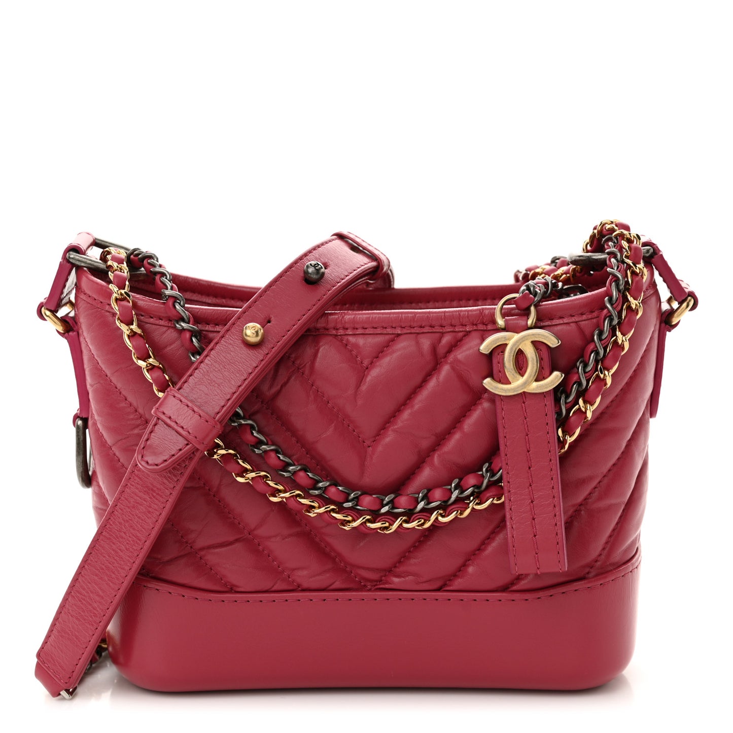 Aged Calfskin Chevron Quilted Small Gabrielle Hobo Dark Pink