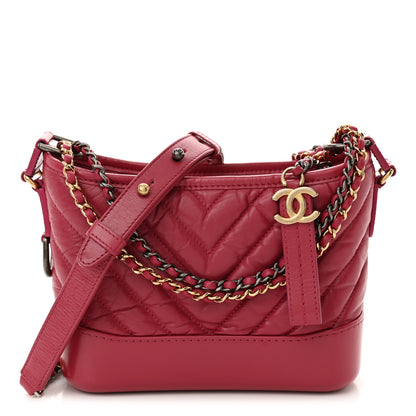Chanel Aged Calfskin Chevron Quilted Small Gabrielle Hobo Dark Pink 1 of 12