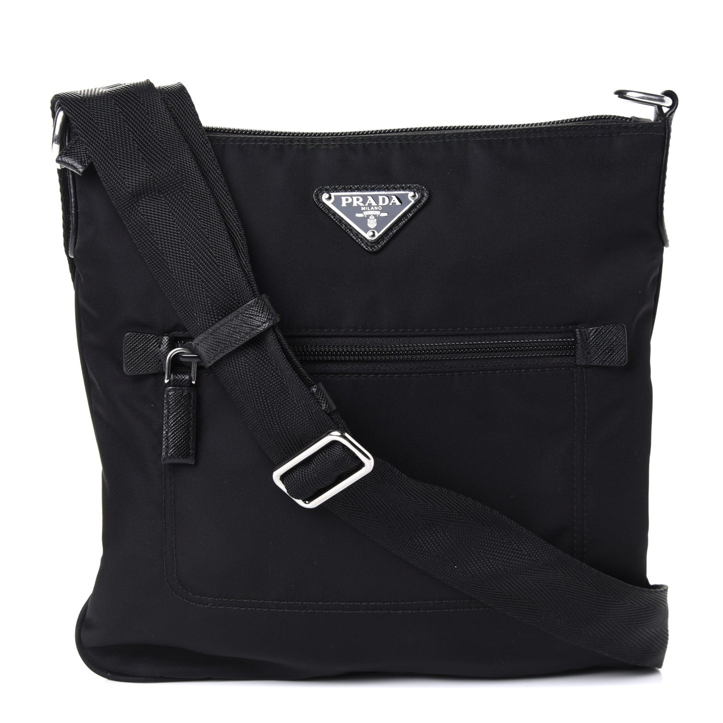 Nylon Saffiano Flat Messenger Bag Black