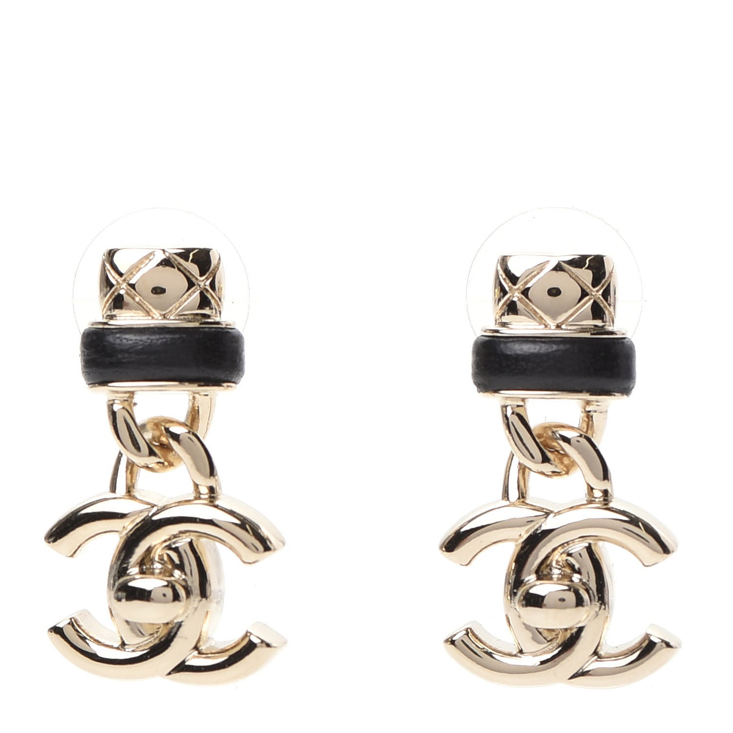 Lambskin CC Turnlock Drop Earrings Gold Black