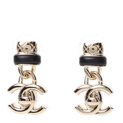 Chanel Lambskin CC Turnlock Drop Earrings Gold Black 1 of 5