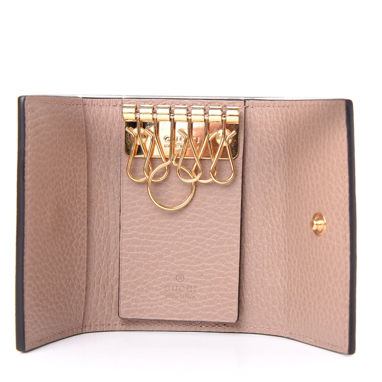 Dollar Calfskin GG Supreme Monogram GG Marmont 6 Key Holder Case Porcelain Rose Beige Ebony