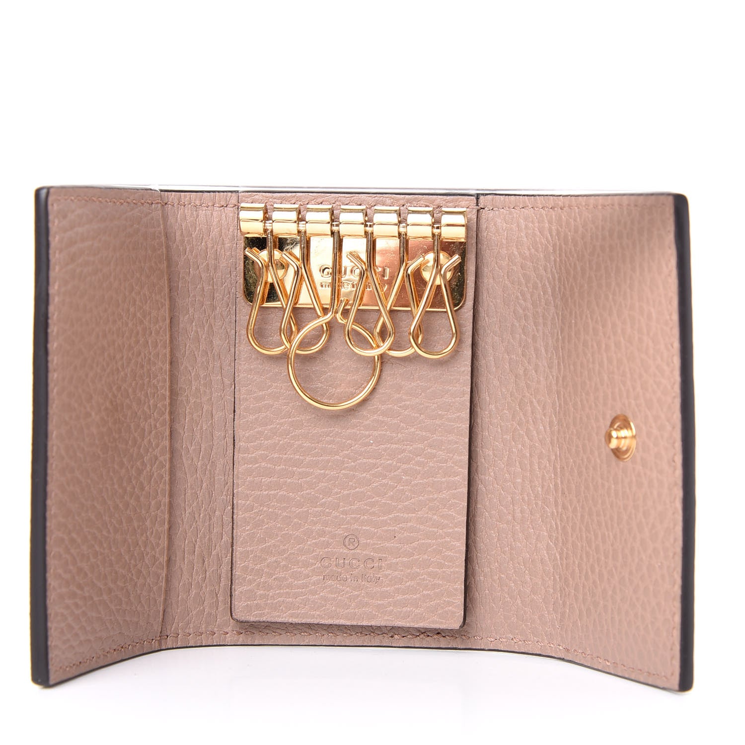 Gucci Dollar Calfskin GG Supreme Monogram GG Marmont 6 Key Holder Case Porcelain Rose Beige Ebony 5 of 7