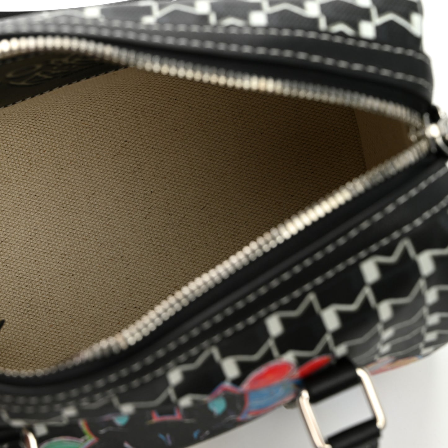 X KASING LUNG Calfskin Canvas M Labubu Boston Bag Black Multicolor