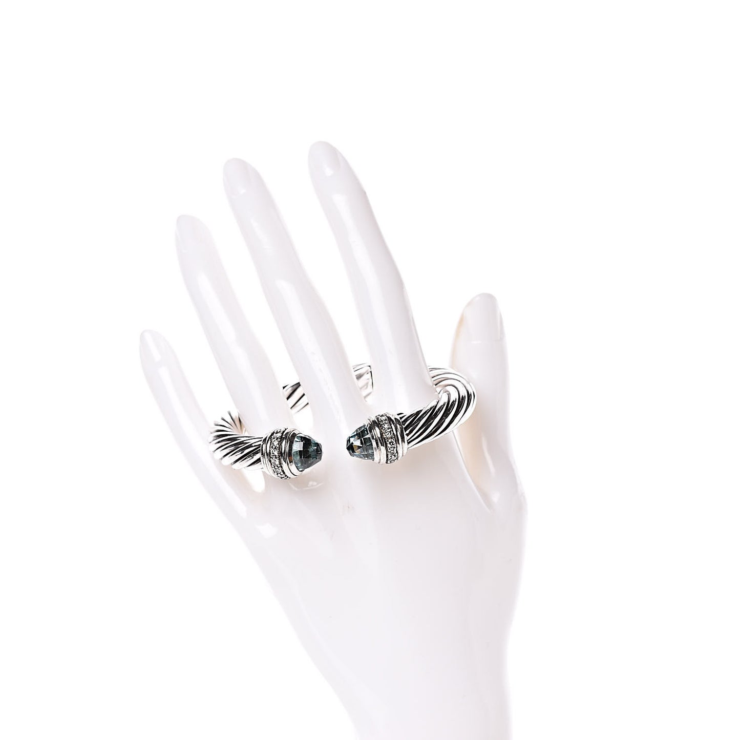 Sterling Silver Blue Topaz Diamond 10mm Cable Classics Bracelet