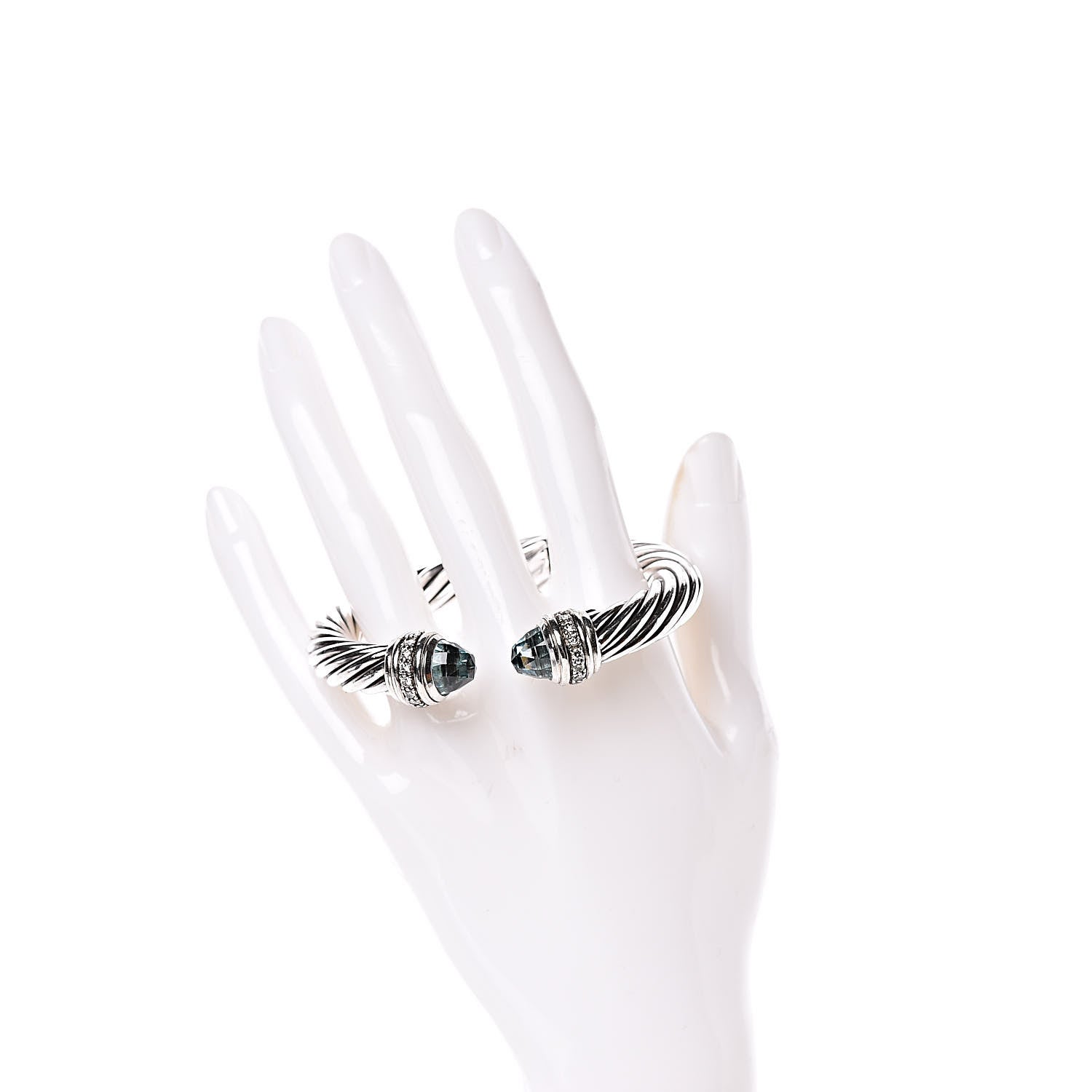 David Yurman Sterling Silver Blue Topaz Diamond 10mm Cable Classics Bracelet 2 of 7