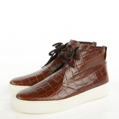 Louis Vuitton Calfskin Crocodile Embossed Trooper High Derby Sneakers 8.5 Brown 3 of 7
