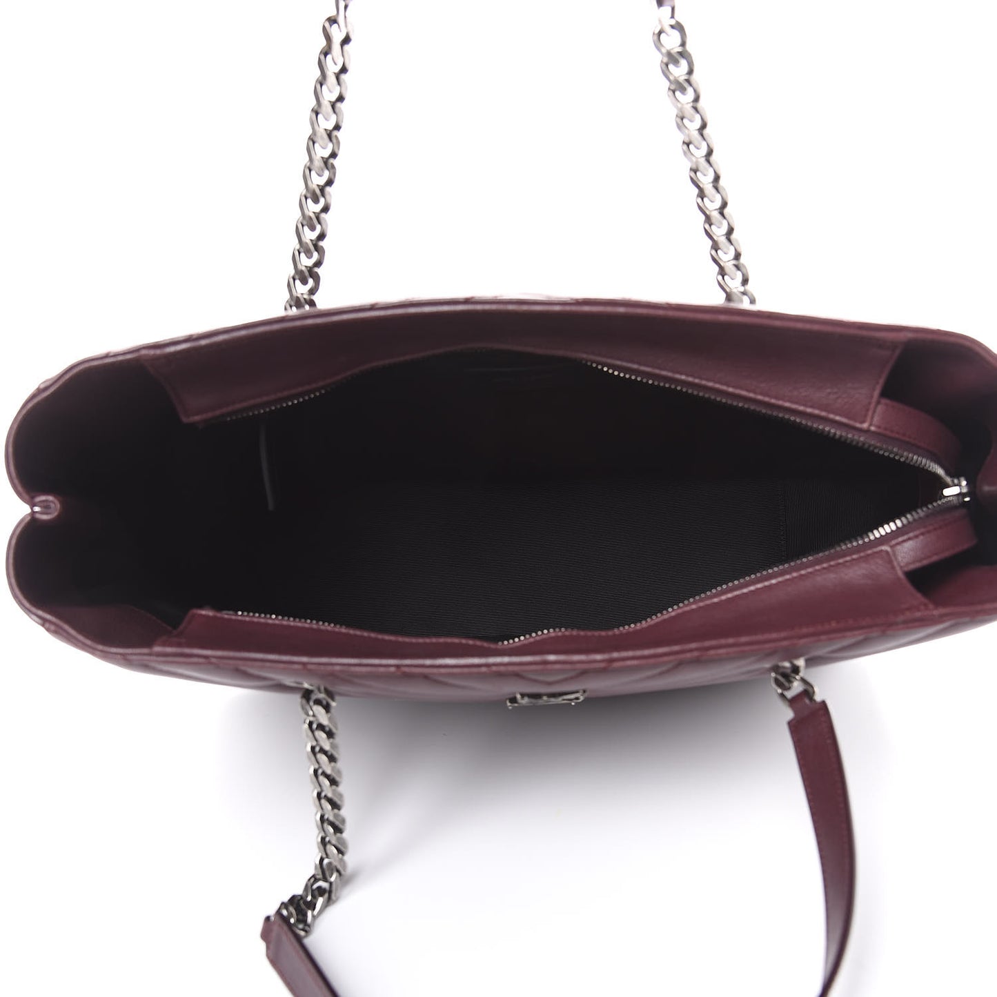 Sheepskin Matelasse Chevron Large Monogram Shopping Bag Burgundy