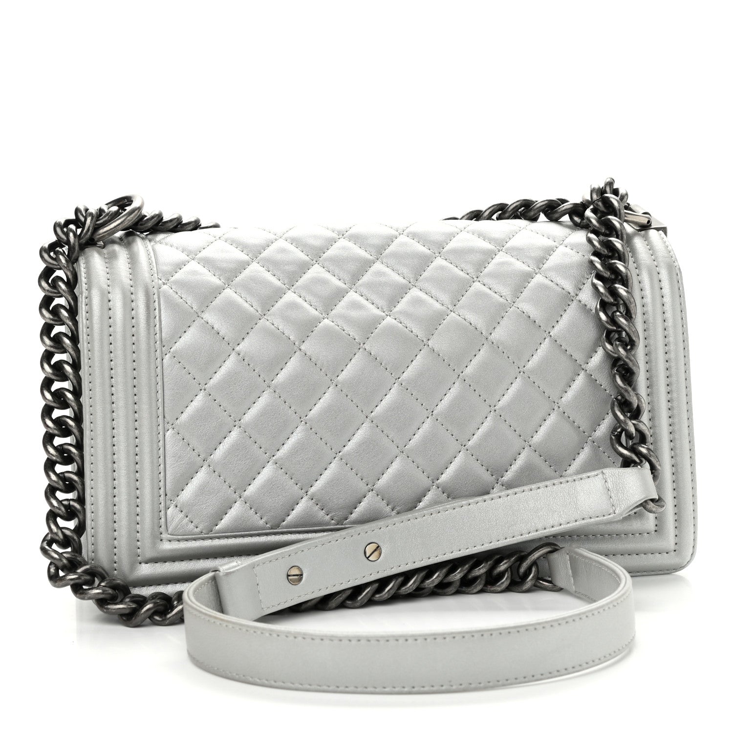 Chanel Metallic Calfskin Quilted Medium Boy Flap Silver 3 of 11
