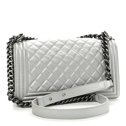 Chanel Metallic Calfskin Quilted Medium Boy Flap Silver 3 of 11