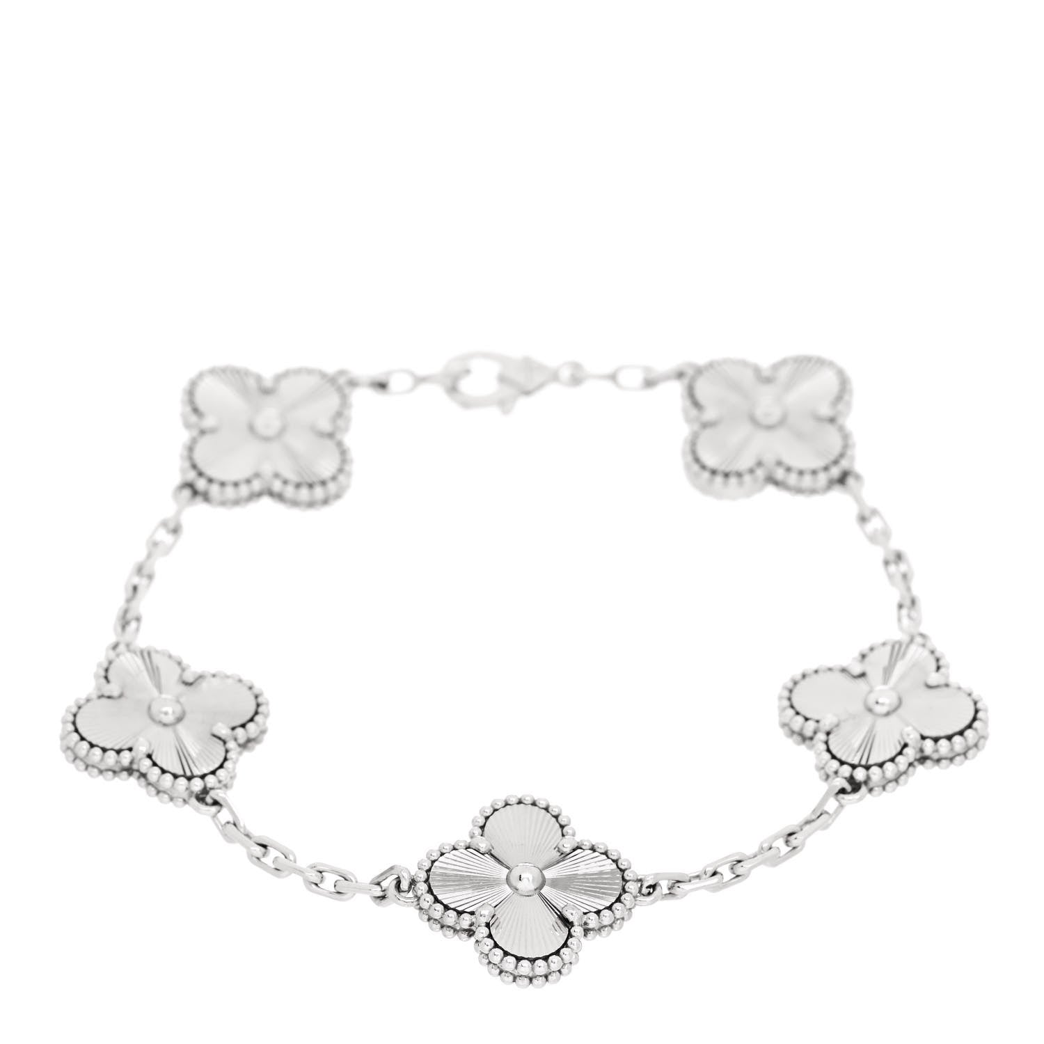 Van Cleef & Arpels 18K White Gold 5 Motifs Guilloche Vintage Alhambra Bracelet 1 of 5