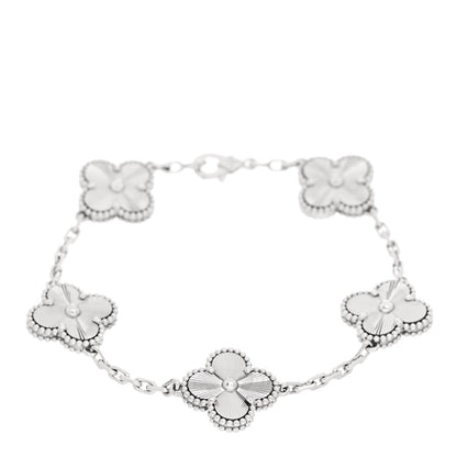 Van Cleef & Arpels 18K White Gold 5 Motifs Guilloche Vintage Alhambra Bracelet 1 of 5