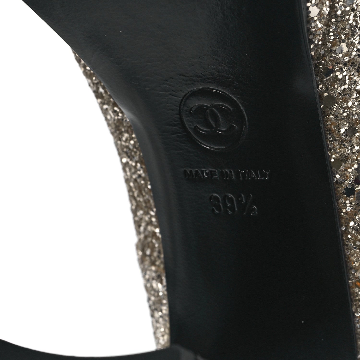 Chanel Glitter Lambskin Cap Toe CC Mary Jane Pumps 39.5 Light Gold Black 6 of 9