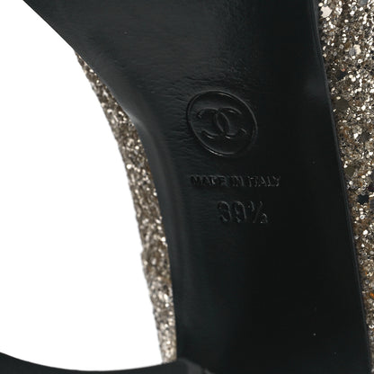Chanel Glitter Lambskin Cap Toe CC Mary Jane Pumps 39.5 Light Gold Black 6 of 9
