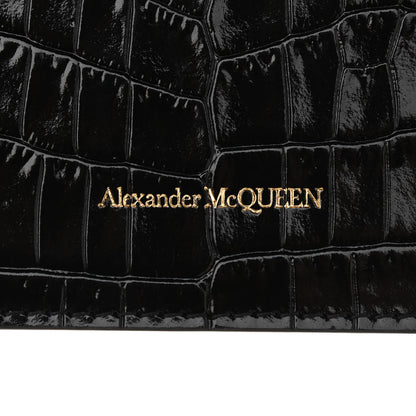 Alexander McQueen Calfskin Crocodile Embossed Skull Mini Shoulder Bag Black 8 of 10