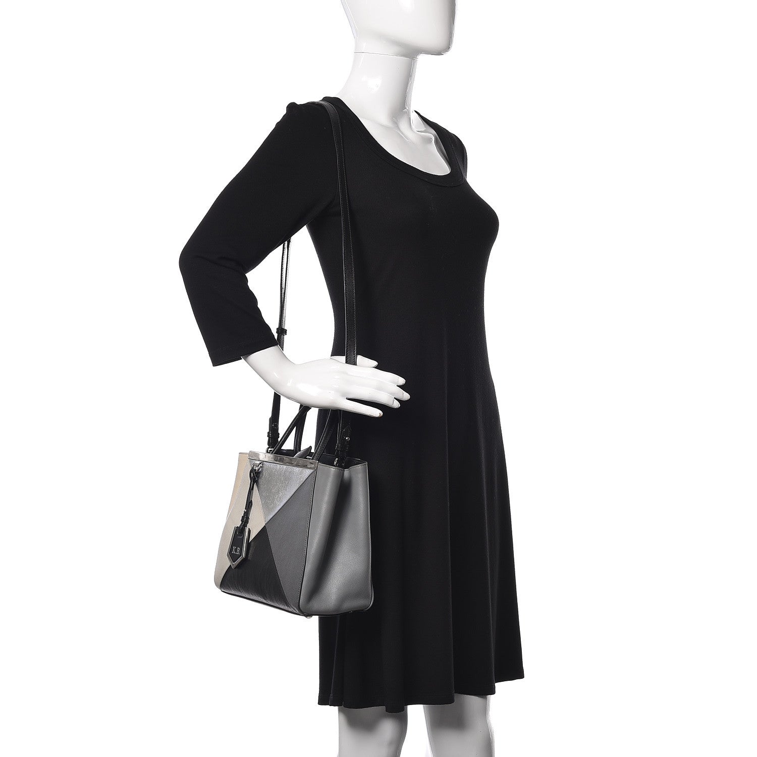 Fendi Vitello Elite Calfskin Colorblock Petite 2Jours Tote Black Multicolor White Argento 2 of 11
