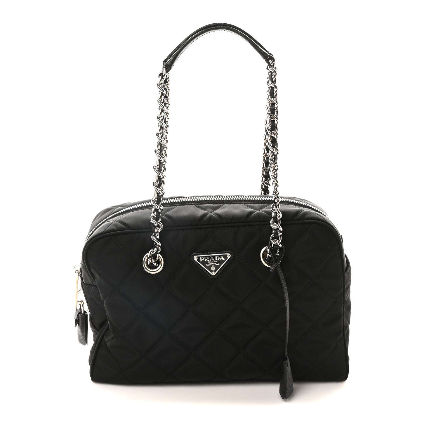 Nylon Tessuto Impuntu Quilted Shoulder Bag Black