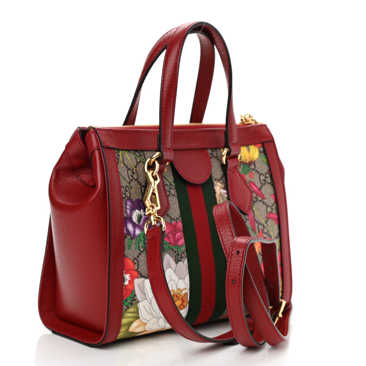 Gucci GG Supreme Monogram Flora Web Small Ophidia Tote Bag Red 3 of 8