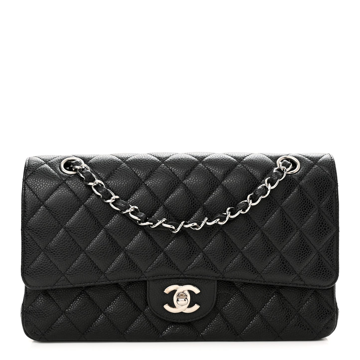 Caviar Quilted Medium Double Flap Black
