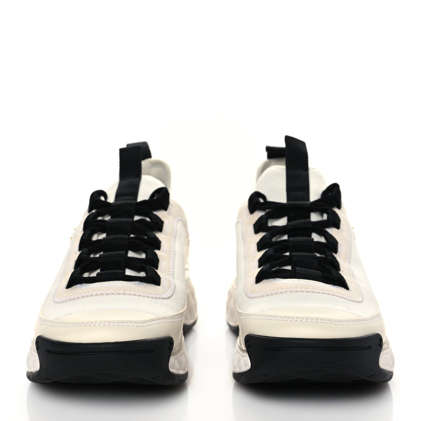 Velvet Calfskin Mixed Fibers CC Sneakers 38.5 Ivory Black