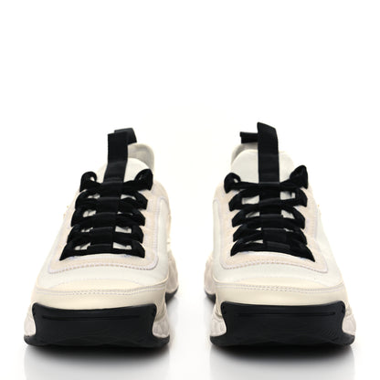 Chanel Velvet Calfskin Mixed Fibers CC Sneakers 38.5 Ivory Black 3 of 10