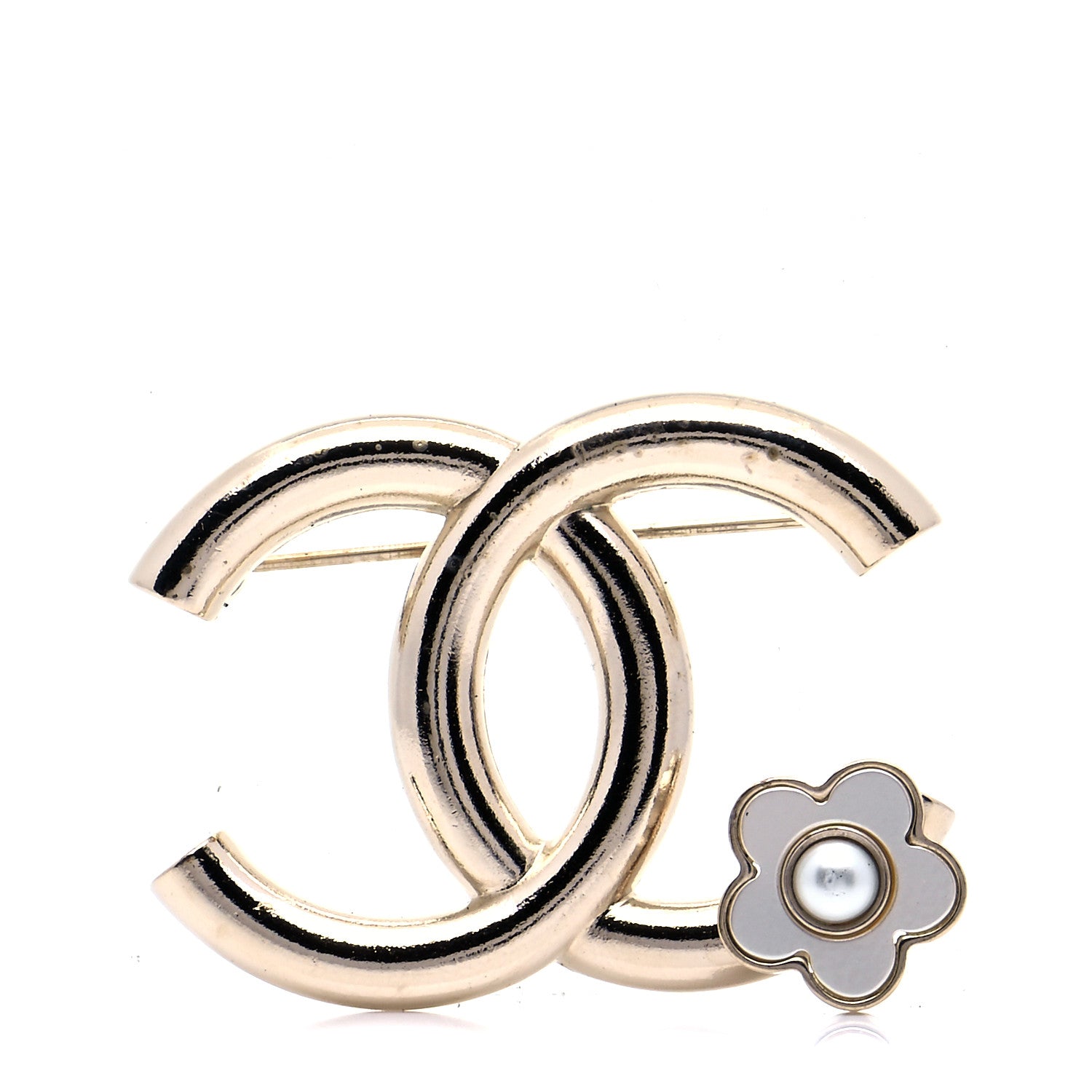 Chanel Metal CC Camellia Brooch Light Gold 1 of 4