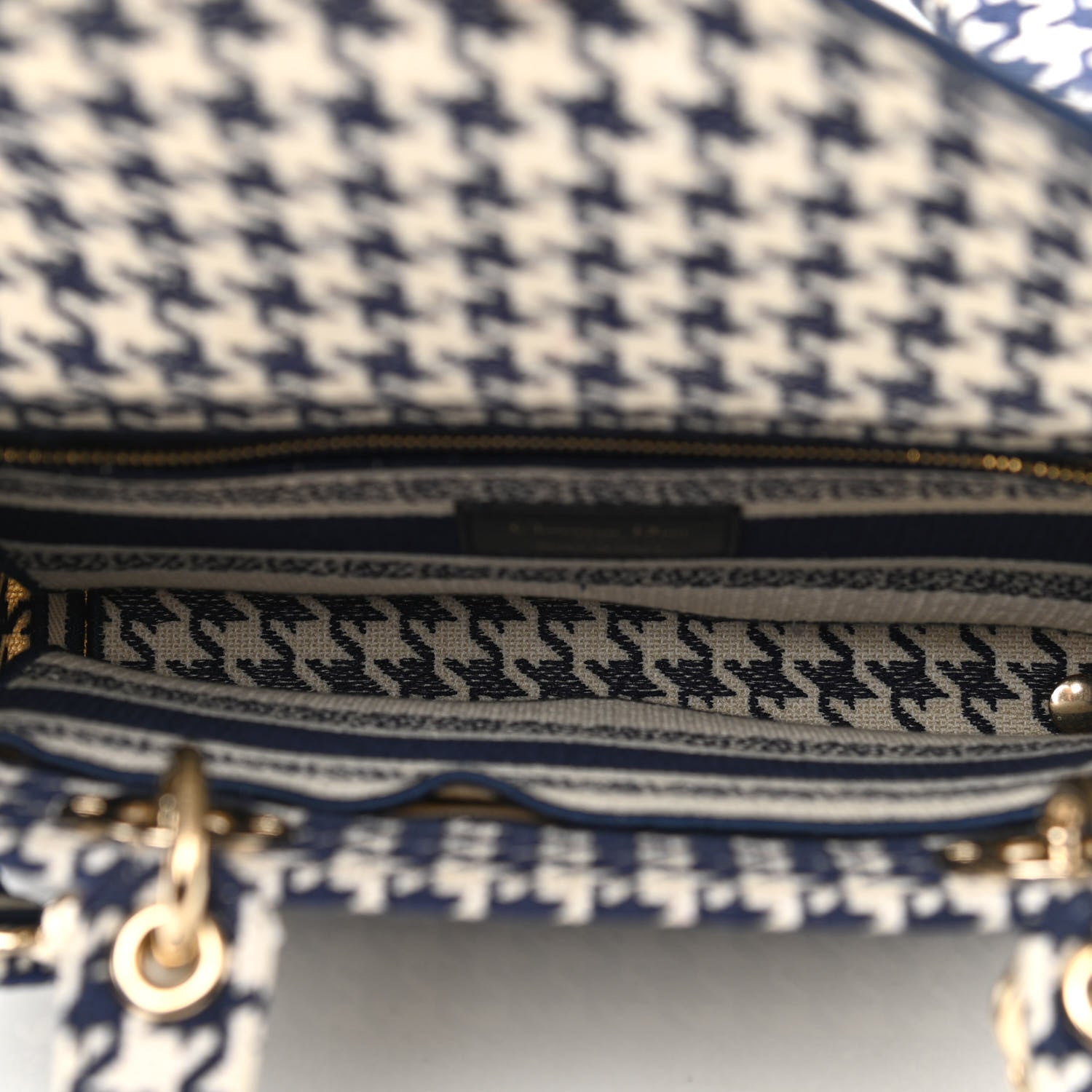 Christian Dior Canvas Houndstooth Embroidered Medium Lady D-Lite Navy White 5 of 8