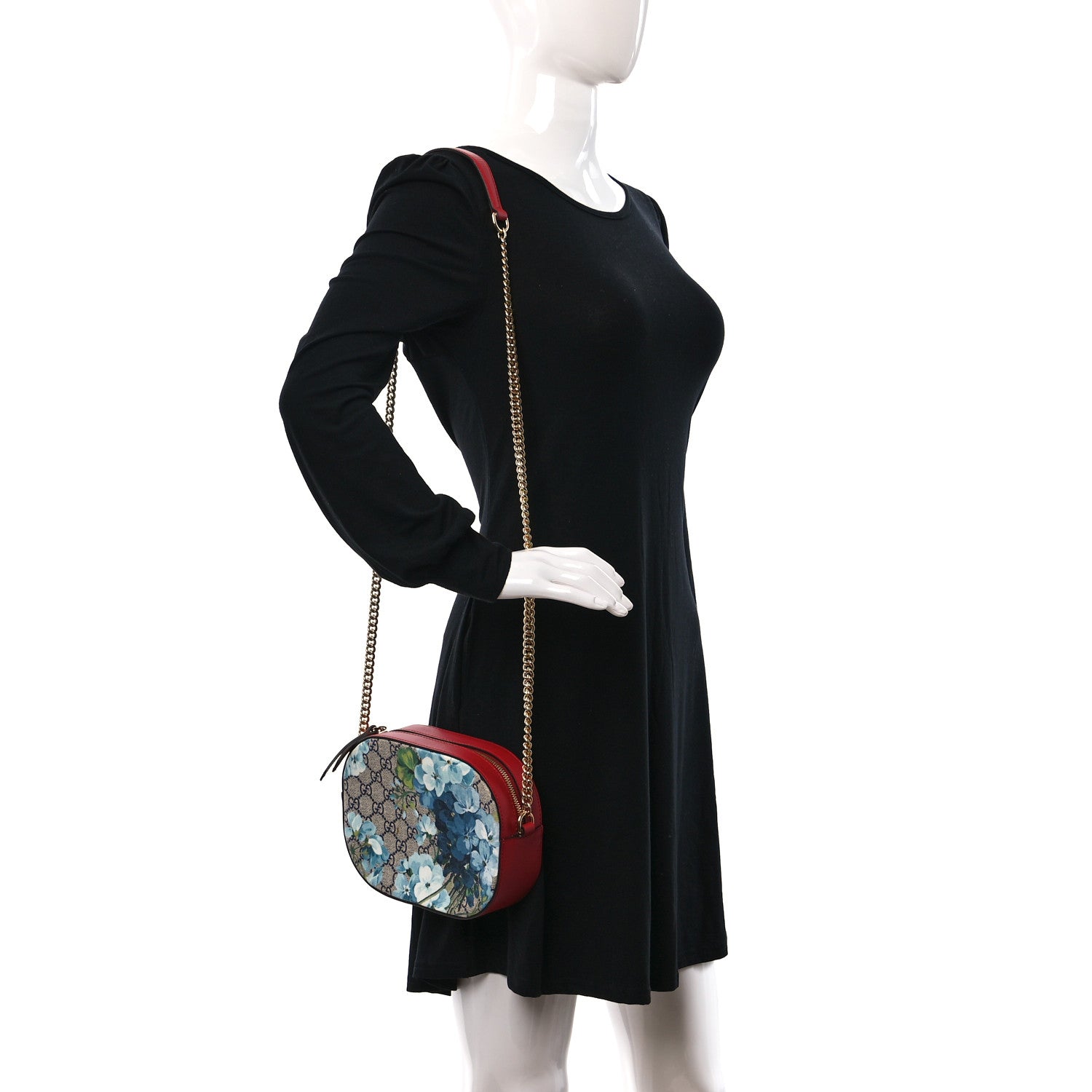 Gucci GG Supreme Monogram Blooms Mini Chain Shoulder Bag Beige Blue Navy Hibiscus Red 2 of 10