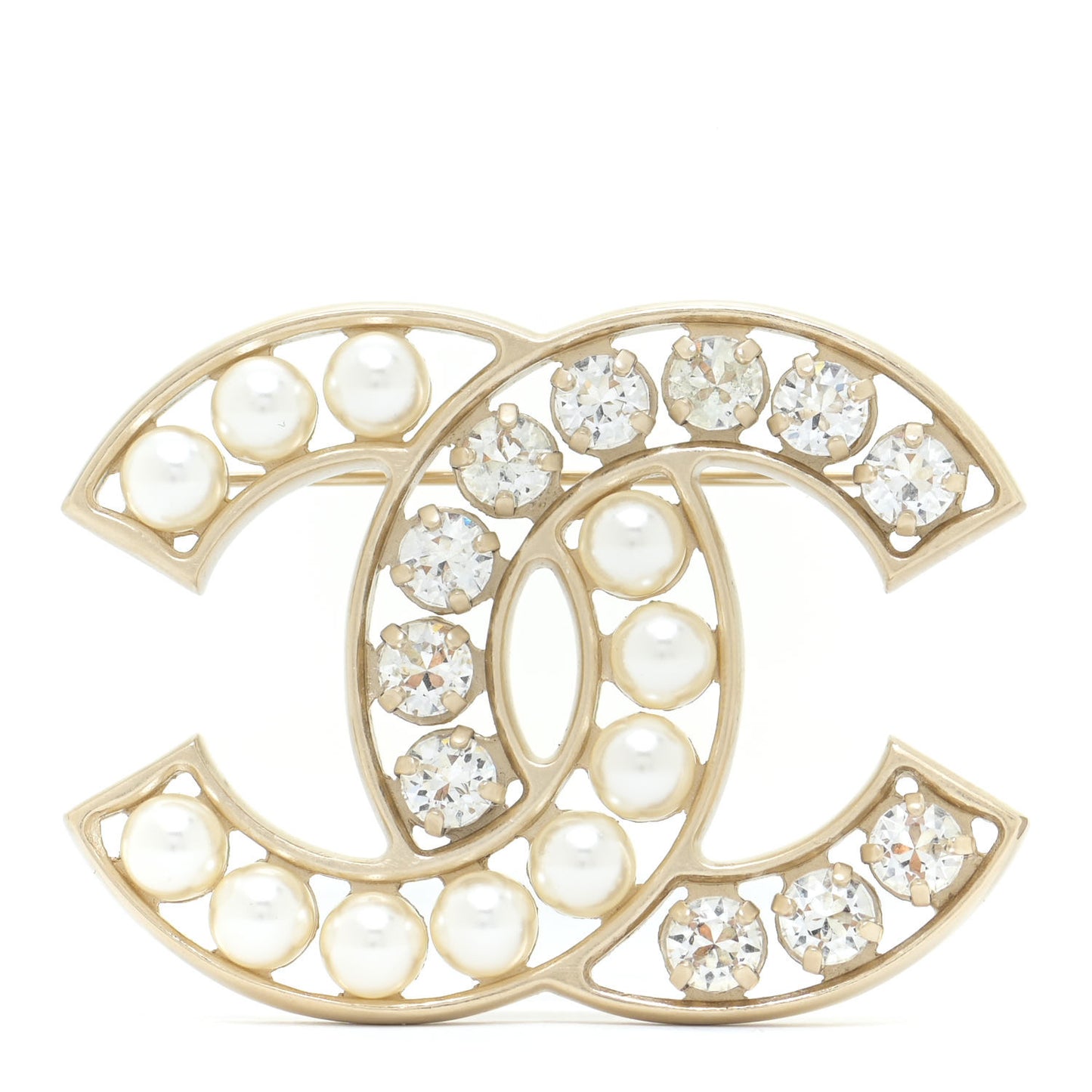 Pearl Crystal CC Brooch Gold Pearly White