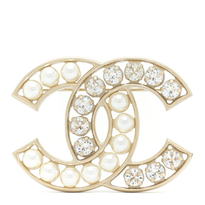 Chanel Pearl Crystal CC Brooch Gold Pearly White 1 of 5