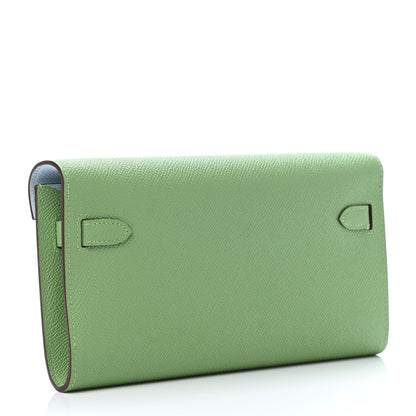 Hermes Epsom Verso Kelly Wallet To Go Vert Criquet Bleu Brume 2 of 4