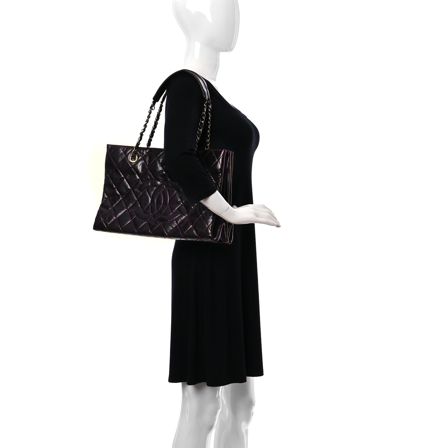 Patent Quilted Accordion Tote Burgundy
