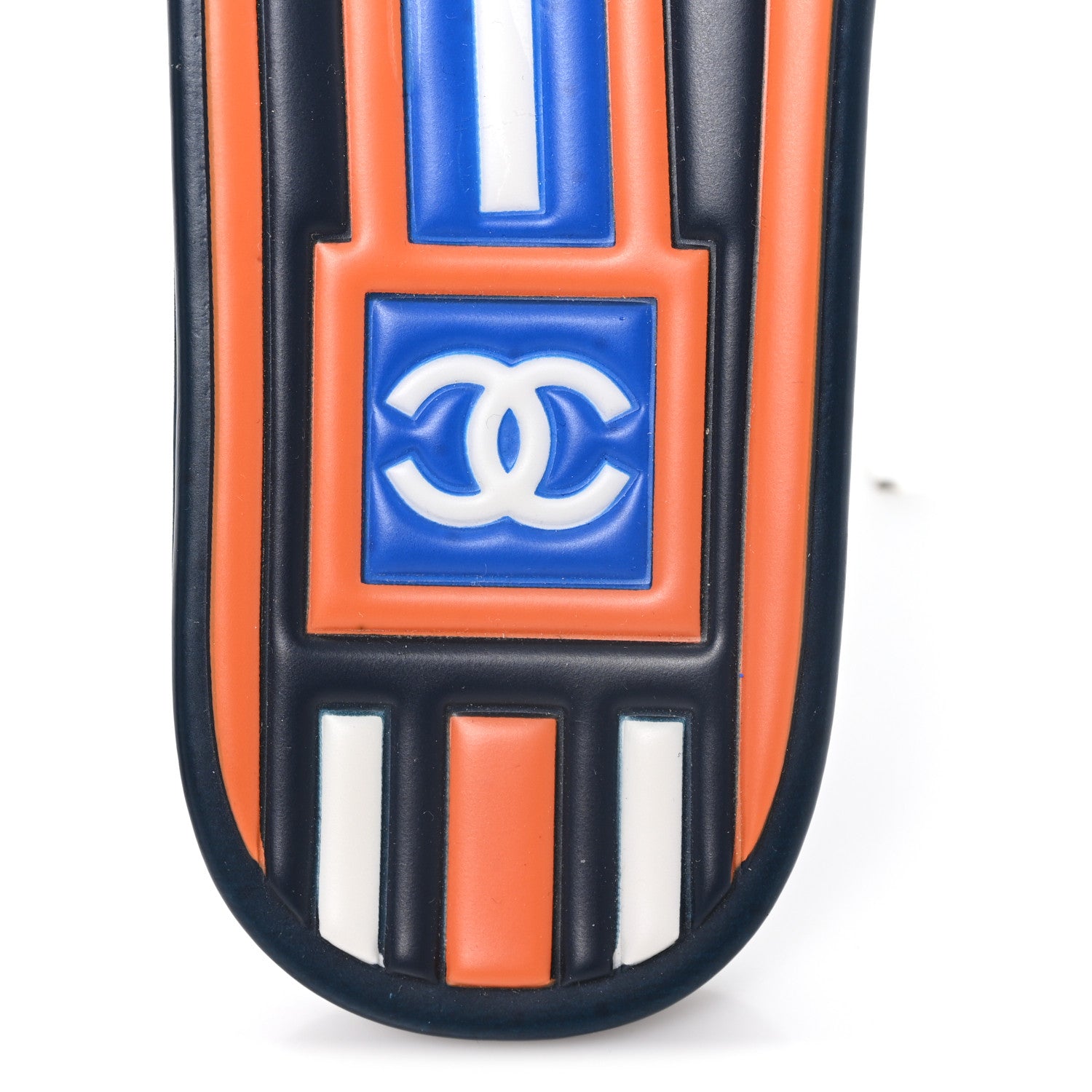 Chanel Rubber CC Mules Sandals 38 Dark Navy Blue Orange 1939404
