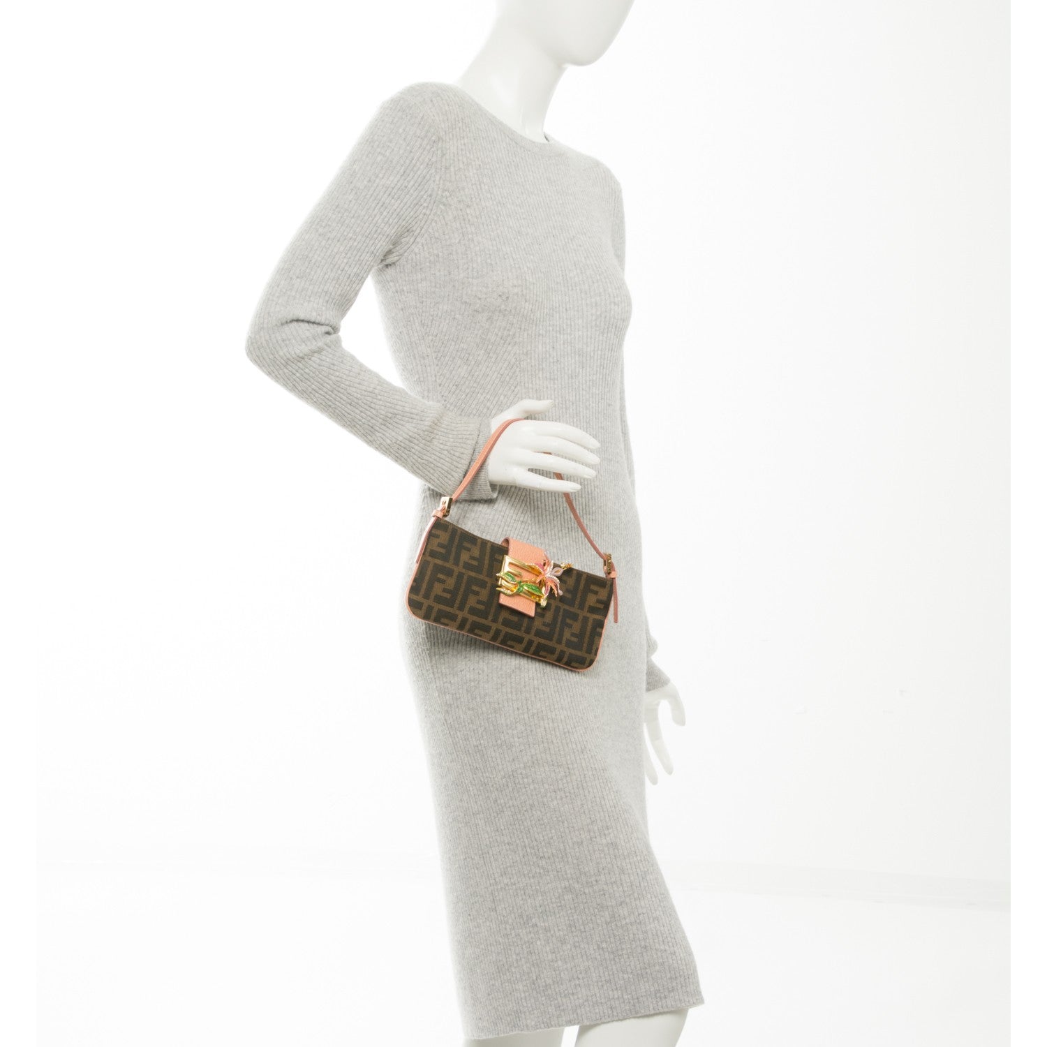 Fendi Zucca Crystal Floral Pochette Tobacco Pink 4 of 7