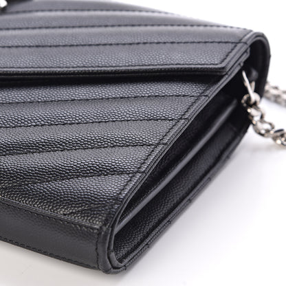 Saint Laurent Grain De Poudre Matelasse Chevron Medium Monogram Chain Wallet Black 10 of 10
