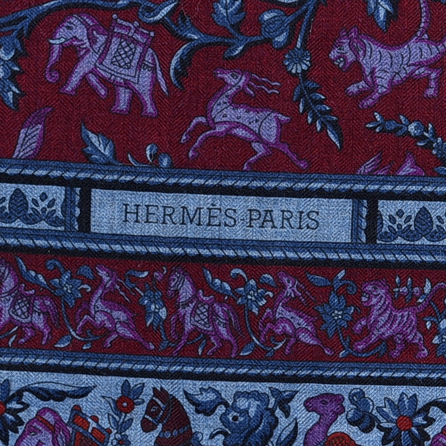 Cashmere Silk Chasse En Inde Shawl 140 Bleu Chine Violet Blue Jean