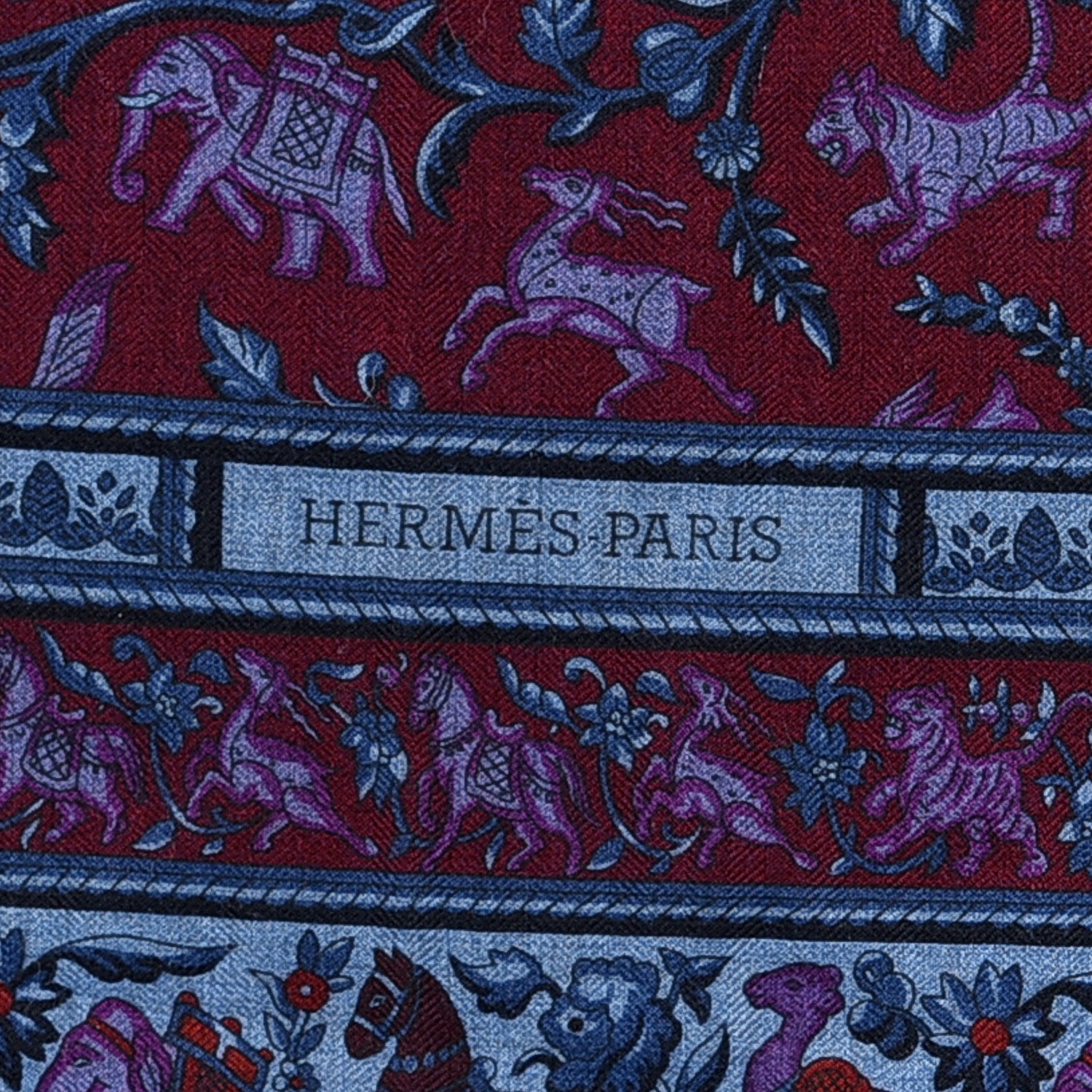 Hermes Cashmere Silk Chasse En Inde Shawl 140 Bleu Chine Violet Blue Jean 2 of 3