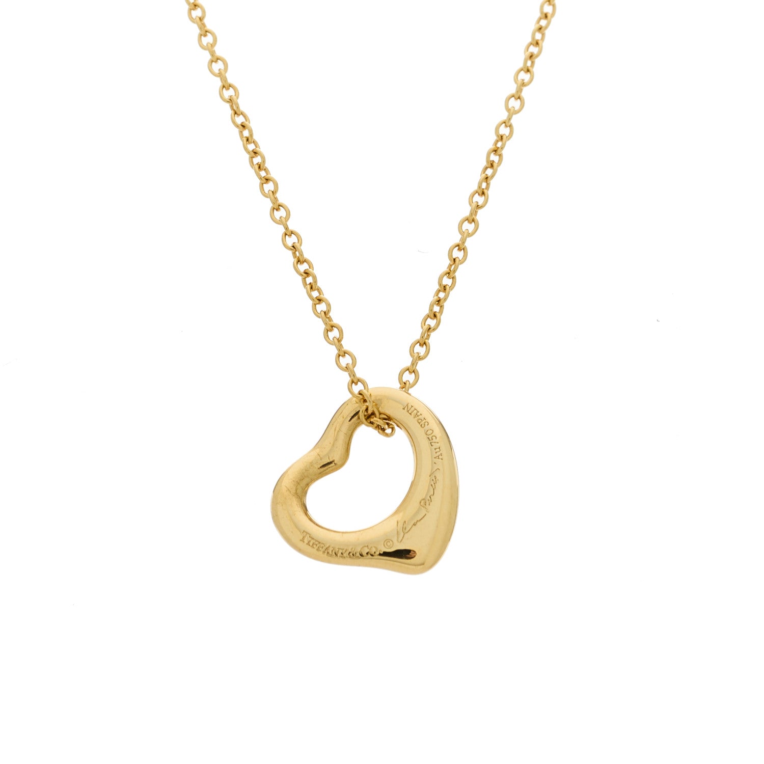 Tiffany 18K Yellow Gold 11mm Elsa Peretti Open Heart Pendant Necklace 4 of 6