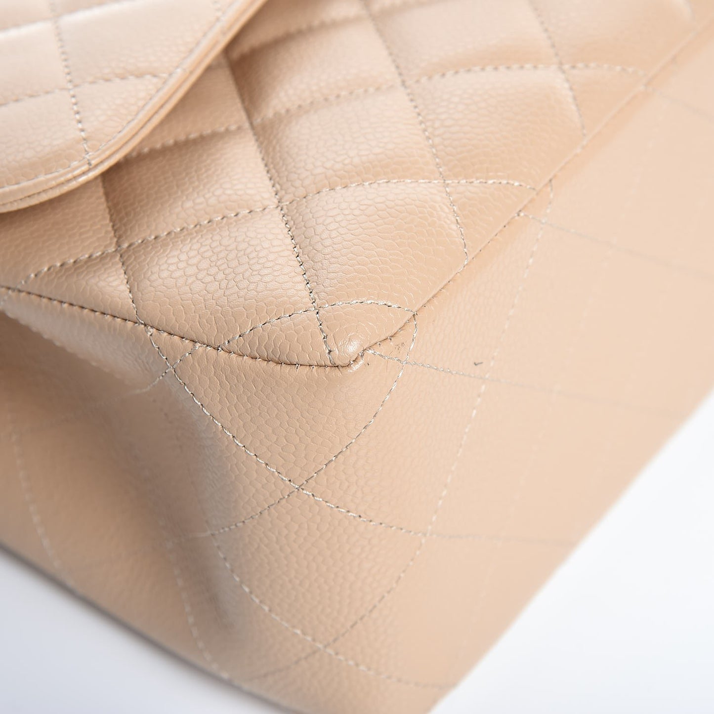 Caviar Quilted Jumbo Double Flap Light Beige