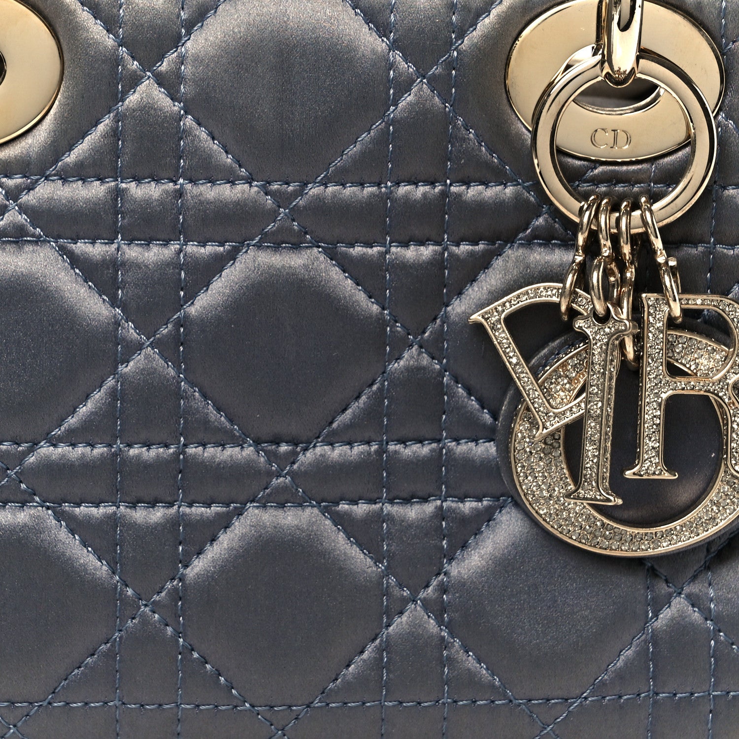 Christian Dior Satin Swarovski Crystal Cannage Mini Lady Dior Grey 8 of 10