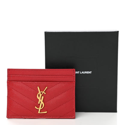 Saint Laurent Grain De Poudre Matelasse Chevron Monogram Credit Card Case Rouge Eros 10 of 10