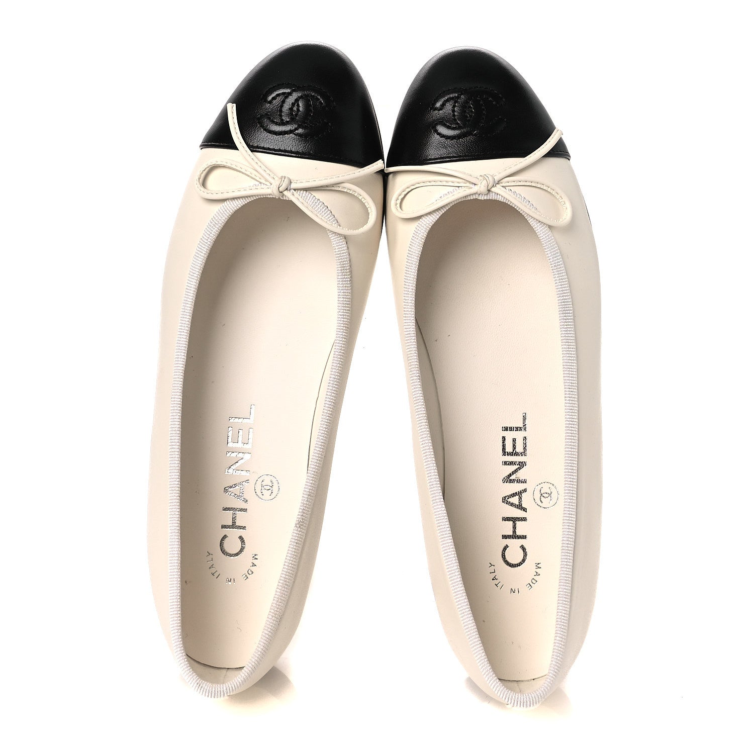 Chanel Lambskin Cap Toe CC Ballerina Flats 35 White Black 2 of 13