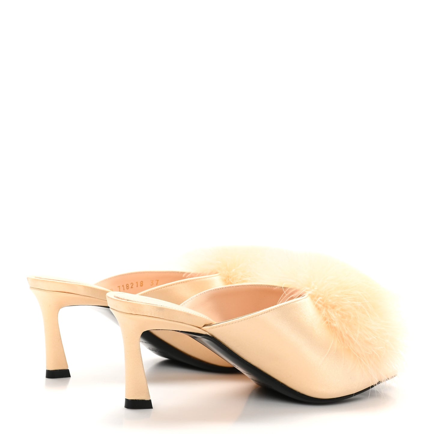 Crepe Satin Blanco 60 Feathered Mule Sandals 37 Soft Nude
