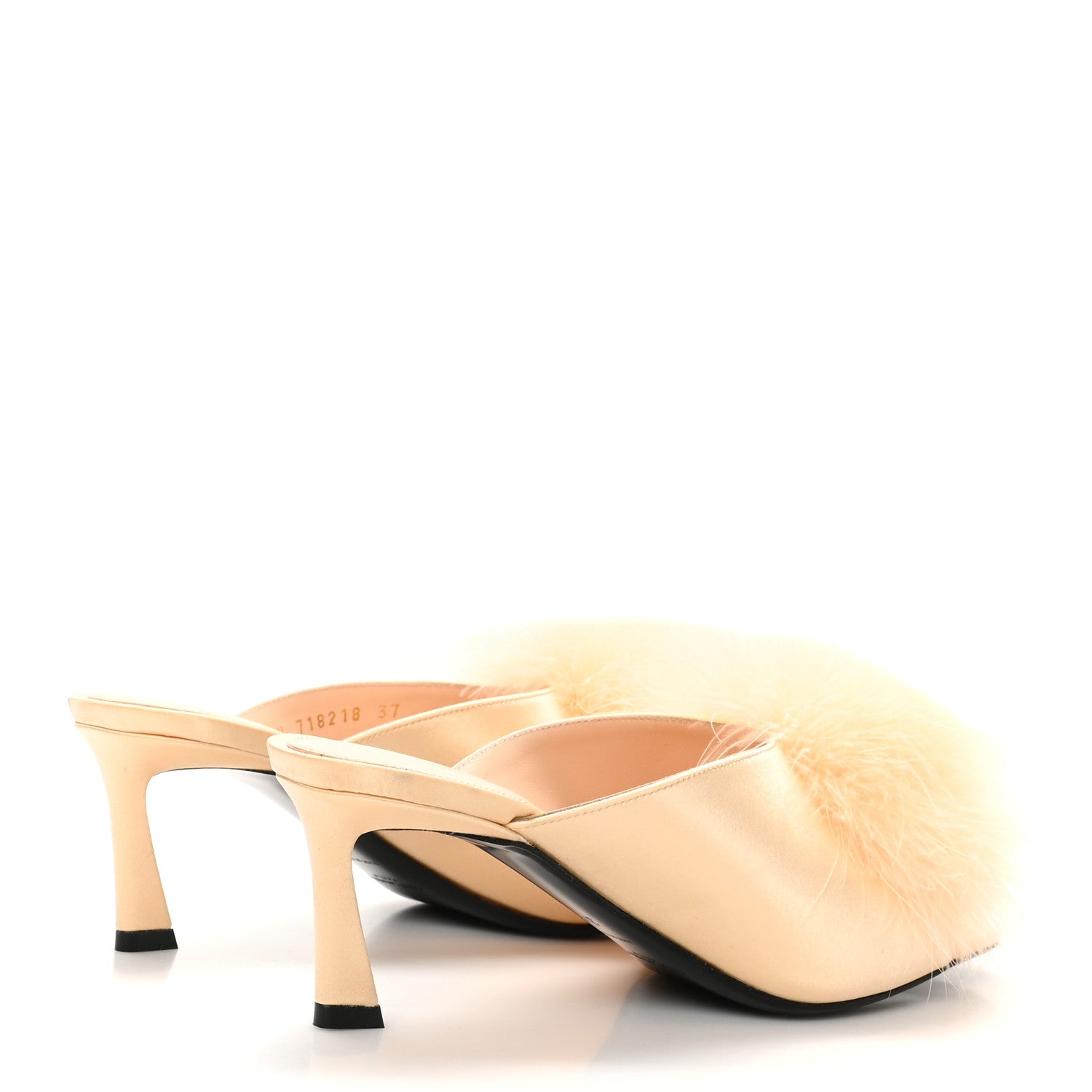 Saint Laurent Crepe Satin Blanco 60 Feathered Mule Sandals 37 Soft Nude 5 of 10