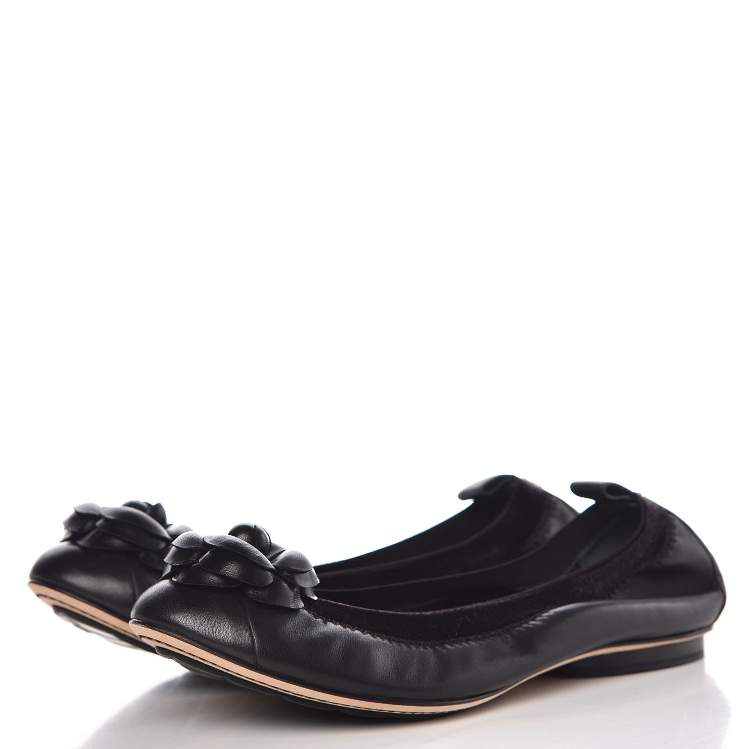 Chanel Lambskin Elastic Camellia Ballerina Flats 36.5 Black 3 of 10