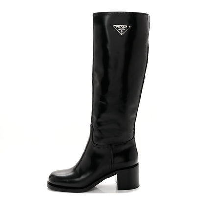 Prada Spazzolato Metal Triangle Logo 55mm Riding Boots 37 Black 1 of 16