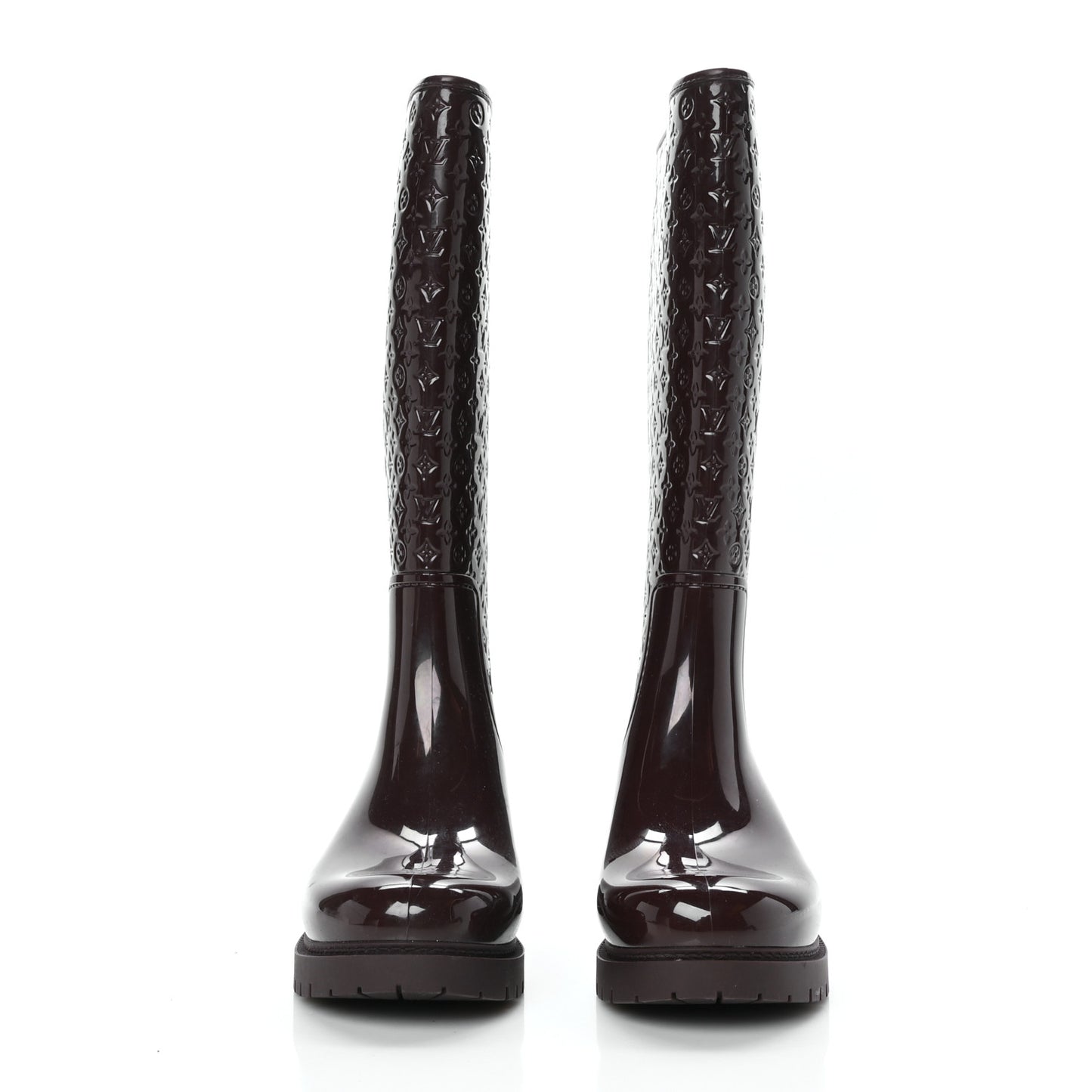 Rubber Embossed Monogram Splash Rain Boots 38 Burgundy