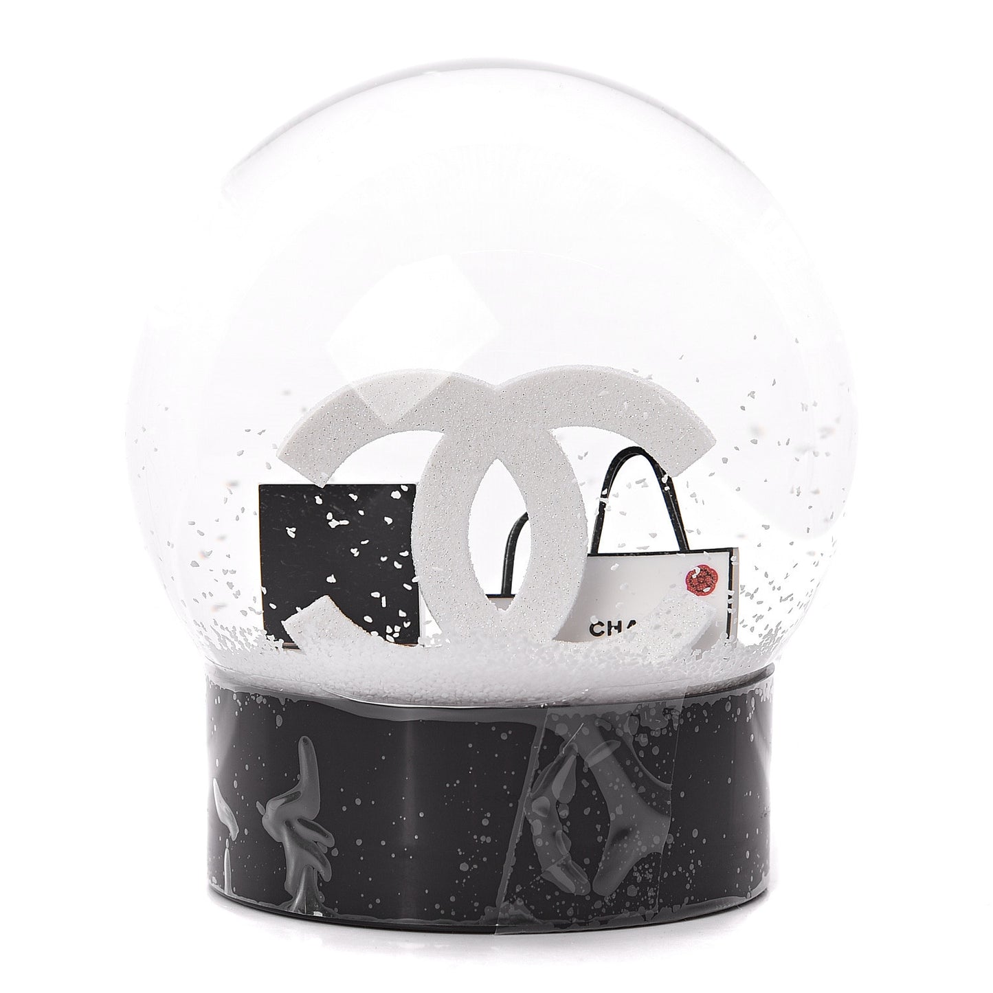 Glass CC Shopping Bag Snow Globe