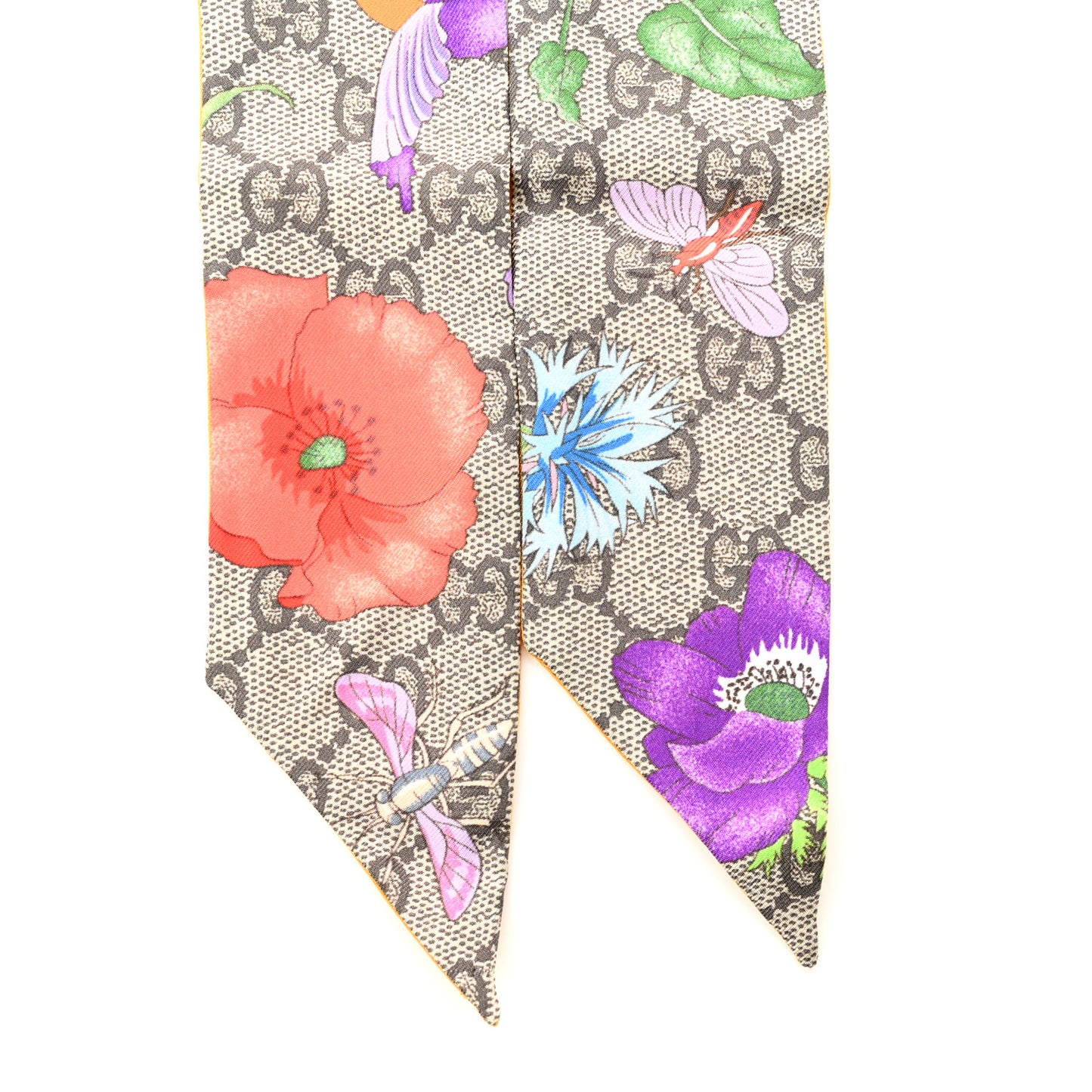 Silk Twill GG Monogram Special Flory Neck Bow Scarf Beige Yellow